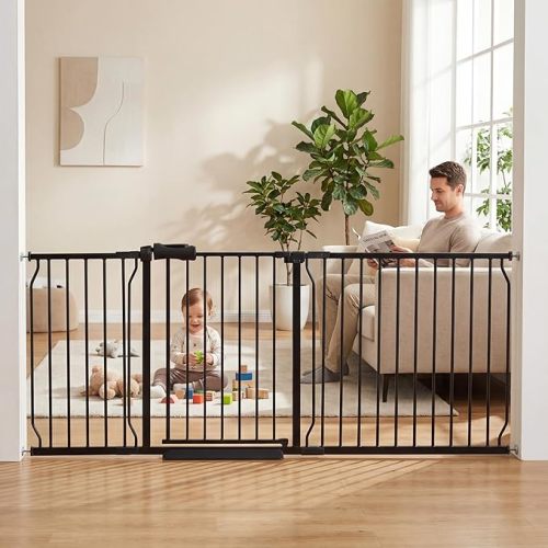 HOOEN 30" Tall Extra Wide Baby Gate for Doorways Stairs 70 to 76 Inch Large Long Pressure Mounted Dog Gate for the House Tension Baby Gate Walk Through Indoor Child Safety Gates for Kids or Pets