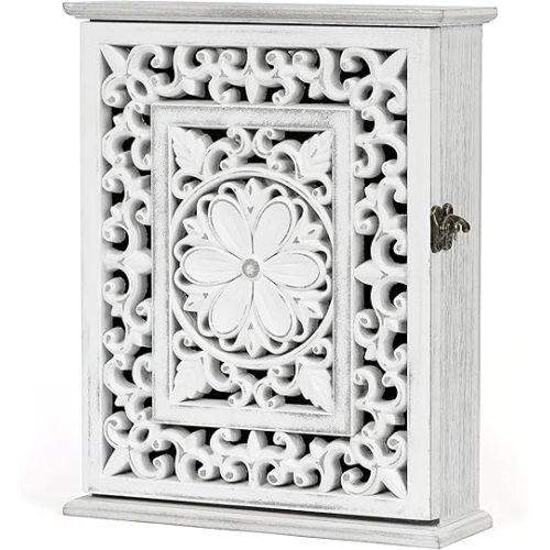 Wooden Key Holder for Wall, Key Box Key Cabinet, Key Hooks Wall Mounted Key Hangers Rustic Decorative Key Rack with 6 Key Hooks for Home Office Entryway Hallway Bedroom Living Room