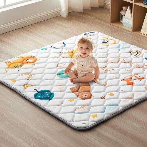 Baby Play Mat 50"x50", Non-Slip Baby Mat for Floor, Soft Thicker Playpen Mat, Portable Playmat, Crawling Mat for Babies, Toddlers & Infants to Play and Learn（Animal）