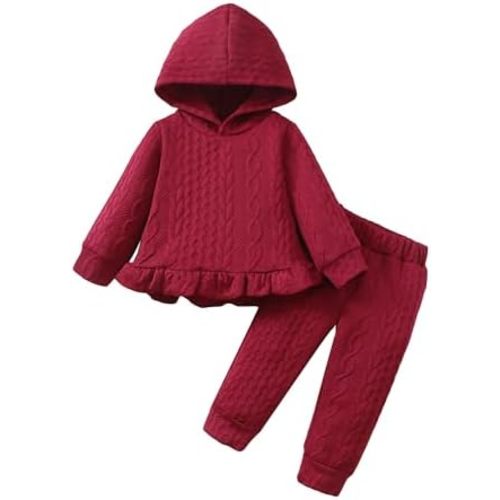 Mioglrie Baby Toddler Girl Clothes Infant Fall Winter Outfits Hoodie Solid Color Sweatshirt Sweatpant Clothing Set 3M-3T