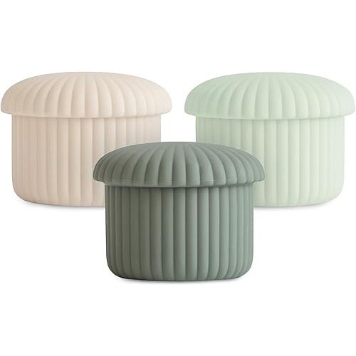 mushie Silicone Baby Food Containers (Green Combo) | 4 oz, 3 Pack Set | Reusable Storage Jars with Lids | Microwavable Dishwasher and Freezer Safe