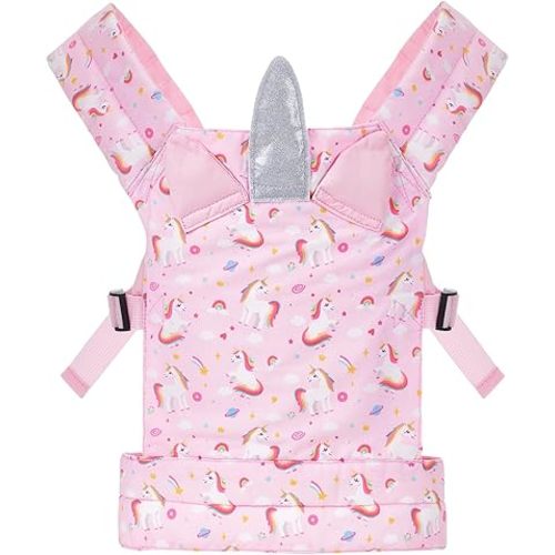Lictin Baby Doll Carrier, Front and Back Doll Accessories Carrier for Little Girls, with Adjustable Straps for Stuffed Animal Reborn Baby Doll, Pink Unicorn