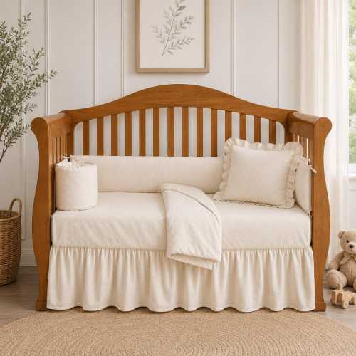 Organic Cotton Crib Skirt: Ruffled Dust Protection, Natural Sateen Weave