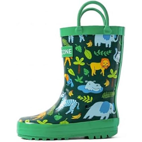 Lone Cone Kids Rain Boots for Girls & Boys – Waterproof Natural Rubber Toddler Rain Boots with Non-Slip Outsole & Easy Pull Handles – Solid, Pattern & Glitter Designs