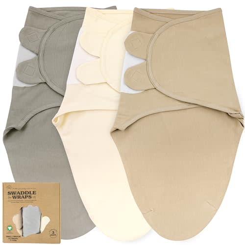 Bublo Baby Swaddles for Newborns – 3-Pack Infant Swaddles 0-3 Months – Adjustable Swaddle Sleep Sack – Soft Organic Cotton Baby Wrap for Safe & Cozy Sleep (Solid Grey)