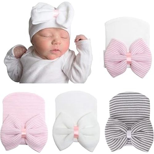 Newborn Baby Girl Hats with Bow No Scratch Cotton Toddler Infant Hat Beanie Caps Soft Newborn Hospital Hat 0-3 Months