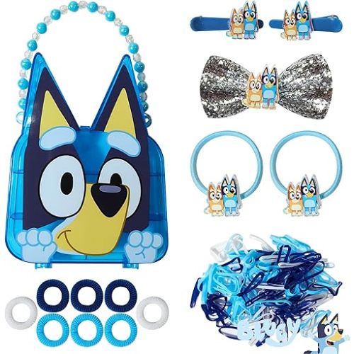 LUV HER Bluey Hair Accessory Case for Girls with Hair Clips, Elastics, Bow, and Terries, Ages 3+