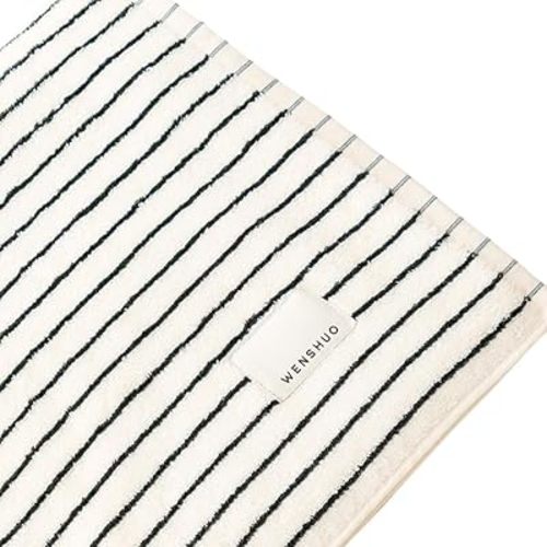 WENSHUO Black&White Striped Pure Cotton Bath Towel,100% Combed Cotton,Luxury Shower Towel,Super Absorbent(Pack of 1) (55.12" L × 27.56" W)