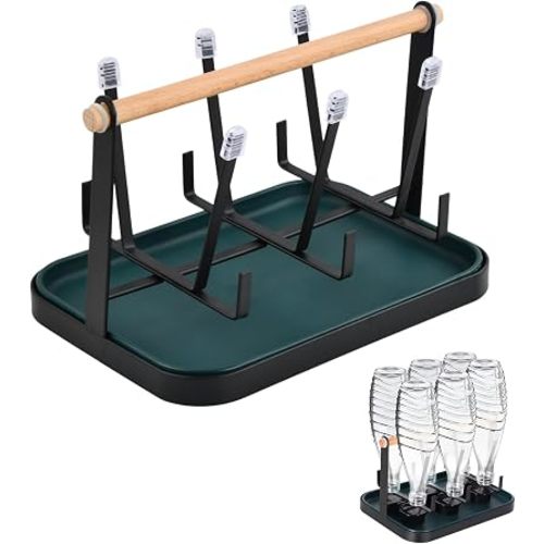 Premium Stainless Steel Bottle Drying Racks, Bottles Holder with Removable Drain Tray, Bottle Drying Racks Accommodating Six Bottles, Wide Base Prevent Tipping, Suitable for Most Mugs and Cups
