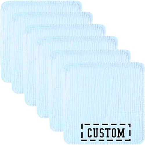 Personalized Baby Washcloths 6 Packs, Custom Muslin Washcloths Baby,Cotton Burp Cloths, Extra Absorbent and Soft Wash Clothes for Newborns, 12x12 Inches (White)