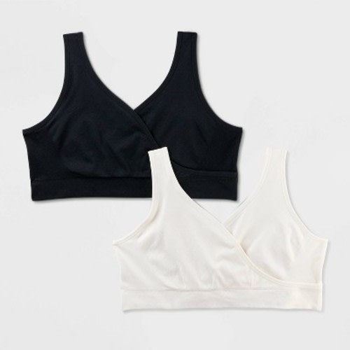 Women's 2pk Nursing Unlined V-Neck Bralette - Auden™ Black/White 2X