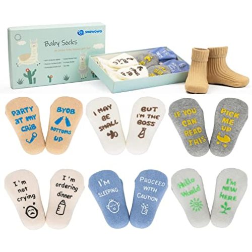 snawowo Funny Newborn Baby Socks with Grip, Cute Gender Neutral Gift for Baby Shower Registry Search, Non Slip Infant Socks
