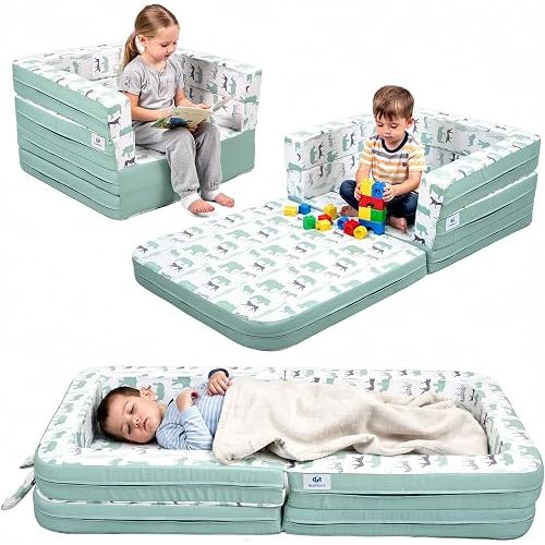 3-in-1 Portable Toddler Bed, Bunny Shaped Kids Bed with Washable Cover, Multifunctional Child Bed for Reading Travel & Hotel Use