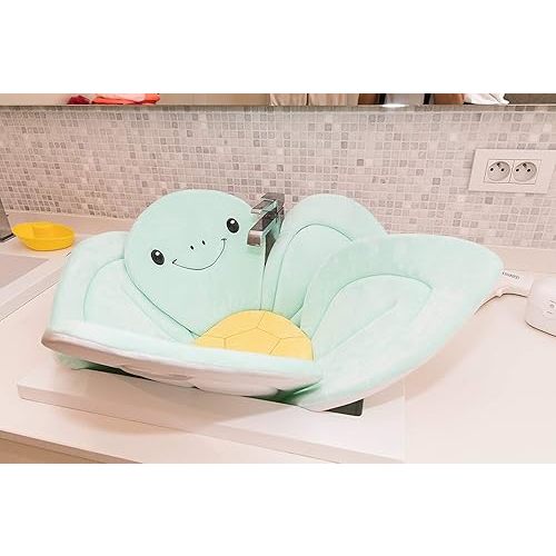 Nuby Turtle Baby Bath Cushion for Bathtub or Sink, Soft and Easy to Dry Fabric, 0-6 Months, Turquoise