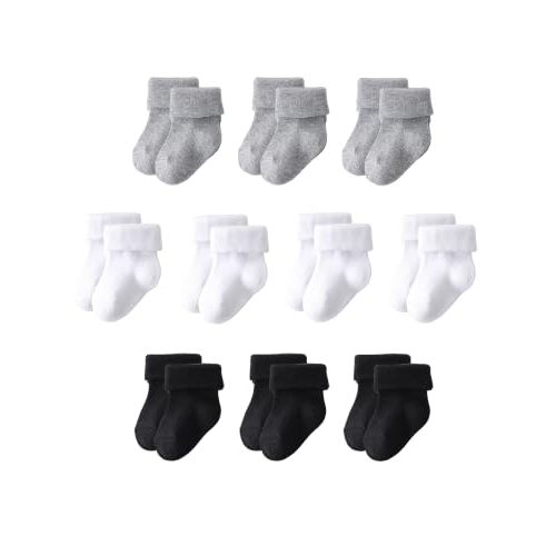 Newborn Socks 10 Pairs, Cotton Baby Turn Cuff Socks 0-3 Months