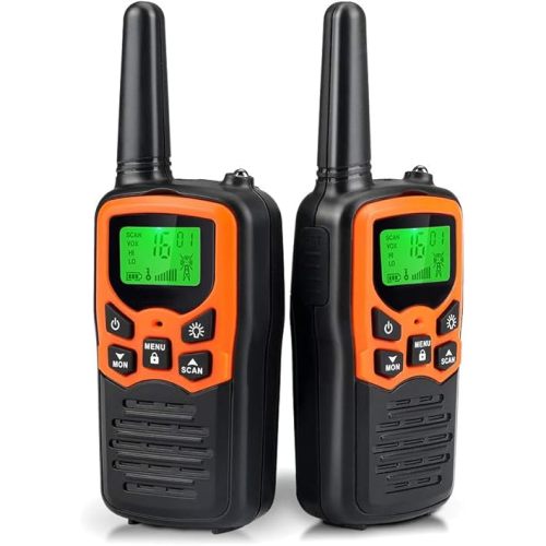 Walkie Talkies, MOICO Long Range Walkie Talkies for Adults with 22 FRS Channels, Family Walkie Talkie with LED Flashlight VOX LCD Display for Hiking Camping Trip (Orange 2 Pack)