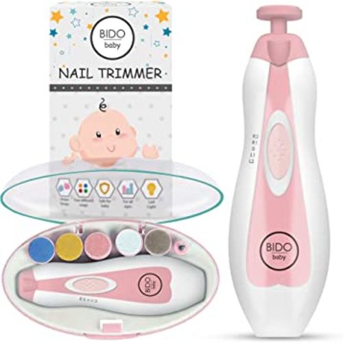 BİDO Baby Nail Trimmer File Electric-Safe Baby Nail Clippers,Manicure Kit for Newborn Toddler and Kids,12 Grinding Heads and LED Light, Pink or Blue (Pink)