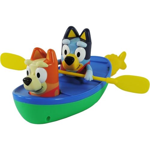 TOMY Toomies Bluey Pull and Go Canoe - Pull String Helps Bluey Paddle Through Water - Includes Bingo Bath Toy Pourer - Bluey Toys for Bath - Ages 18 Months and Up