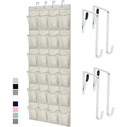 GORILLA GRIP Over the Door Shoe Organizer, 24 Large Breathable Mesh Pockets, Space Saving Hanging Storage Holder, Closet Rack Hanger Holds Up to 40 lbs, Hangs on Closets for Shoes, Accessories, Linen