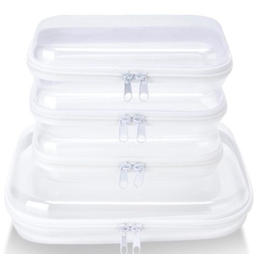 4 pcs Clear Zipper Pouches,Hard Shell Zipper Case, Toiletry Bag for Travel, CLear Diaper Bag, Toiletry Pouch, Travel Organizer, Cosmetic Bag,Toy Storage Bins (M+3S)