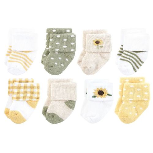 Hudson Baby Infant Girl Cotton Rich Newborn and Terry Socks, Sunflower, 0-6 Months