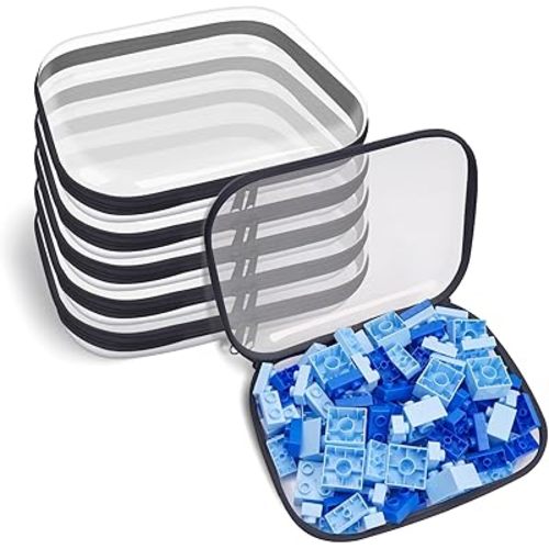 Clear Hard Plastic Zipper Case,Transparent Double Zippers Hard Pouch with 6pcs,Portable Travel Organizer Bin for Toy Storage