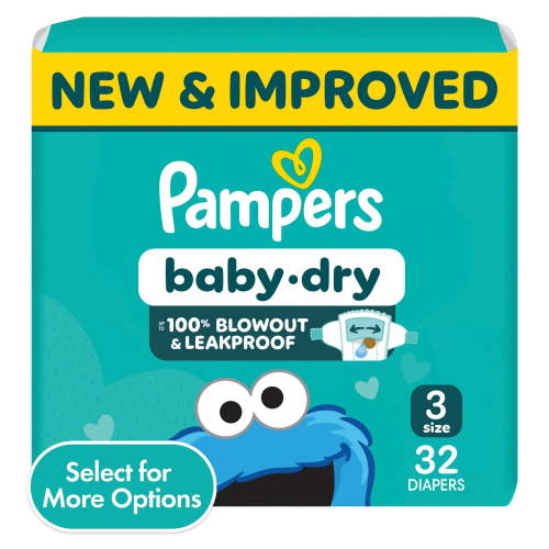 Pampers Baby Dry Diapers Size 3, 32 Count with Ultra Absorbency