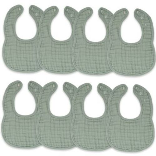 Comfy Cubs Muslin Cotton Baby Bibs, 8 Pack, Adjustable Size with Easy Snaps, Soft and Super Absorbent - Fern