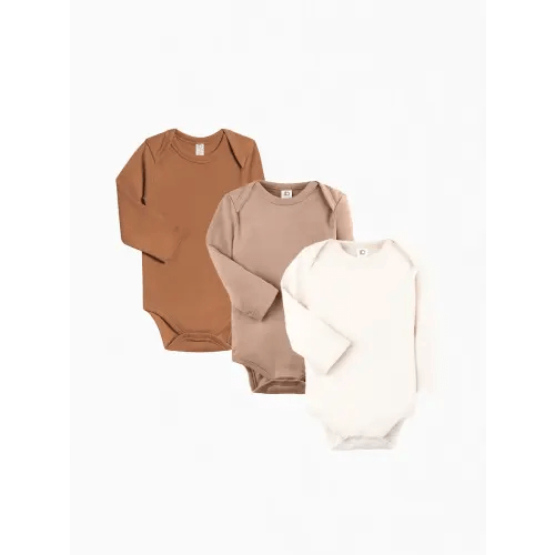 Colored Organics 3-Pack Classic Long Sleeve Bodysuit - Chai + Truffle + Natural - 0-3M