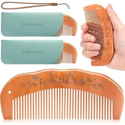 FEBSNOW 2 Pieces Birthing Combs for Labor, Wooden Comb for Pregnant Women's Delivery Gifts, Christmas Gifts, Baby Gifts