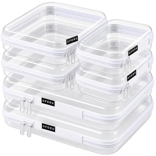 UFORU 6 PCS Clear Hard Shell Zipper Case, Diaper Bag Organizer Pouches | 2S 2M 2L, Multi-Size Storage Set, Water-Resistant & Dust-Proof Protection, Smooth Dual Zippers, Space-Saving Organization