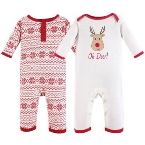 Hudson Baby Infant Cotton Coveralls 2pk, Reindeer, 0-3 Months