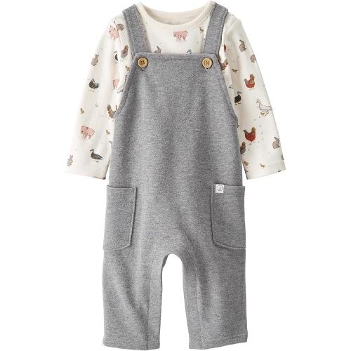 little planet by carter's Baby 2-piece Organic Cotton Overall Set, Farm Friends, 3M