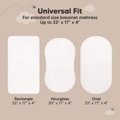 KeaBabies 2pk Soothe Waterproof Bassinet Sheets for Girls, Boys, 33x17 Universal Baby Bassinet Mattress Protector Cover (Soft White)