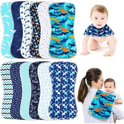 Baby Burp Cloths & Baby Bibs 2-in-1 Design Large Size 3 Layers Thicken Cotton Super Absorbent and Soft Baby Spit Up Burping Rags Baby Burp Cloth Set for Boys and Girls Solid 12 Pack