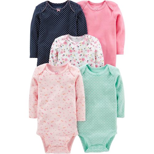 Simple Joys Baby Girl's 5 pack long sleeve original bodysuit Shirt, Pink/Navy/Mint, 0-3 Months
