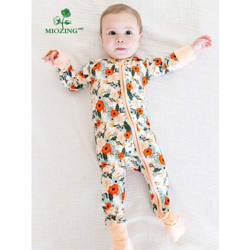MIOZING Floral Print Baby Romper Zipper Footed Jumpsuit/ Bamboo Fiber Fabric/ Infant Girl Clothes/ Long Sleeve Bodysuit/ Baby Shower Gift/ Playwear/ Casual Wear/ Baby Girl Floral Romper/ Baby Item/ Girls Clothes/ Toddler Girl Fall Clothes/ Baby Stuff/ Bab
