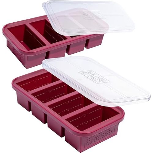 Souper Cubes 1 Cup Silicone Freezer Trays with Lids, Cranberry, 2-Pack