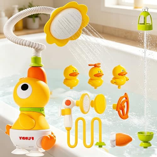 Baby Bath Toys, Baby Bath Shower Head for Bathtub with 4 Adjustable Sprayer, Control the Flow Rinser Babies with 3 Squirting Ducks for Newborns, Toddlers Kids in Bathtub Sink