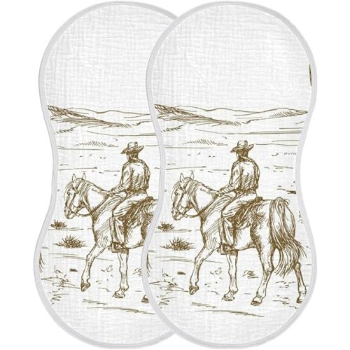 Muslin Baby Burp Cloths Set of 1, Soft Absorbent Western Desert Cowboys Muslin Washcloths, Bibs, Face Towel for Newborn Boys Girls, 22 x 11 Inch