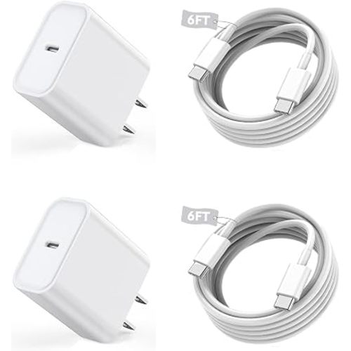 Long USB C Cable for iPhone 17 16 15 Charger,2Pack 20W USB C Charger Block