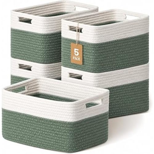 5 Pack Woven Storage Baskets, Decorative Storage Bins for Organizing