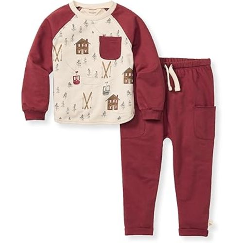 Burt's Bees Baby Boys Shirt and Pant Set, Long Sleeve Top & Bottom Outfit Bundle, 100% Organic Cotton