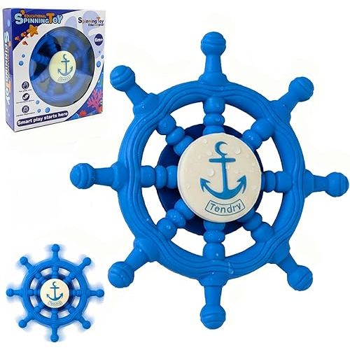 Baby Suction Spinner Toys for Bathtub, Silicone Toddler Bath & High Chair Toys for 1 Year Old Boy/Girl Birthday Gift, Interactive Ship Steering Wheel InfantToy for Car Window Travel