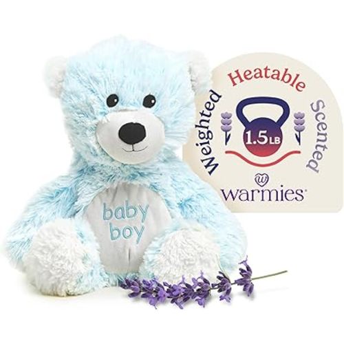 warmies Microwavable & Weighted Stuffed Animals, Baby Boy Bear - Heated Stuffed Animal Plushie for Warmth & Comfort - Cute Soft Plush Toys for Adults & Children (Boys, Girls, Babies & Toddlers)