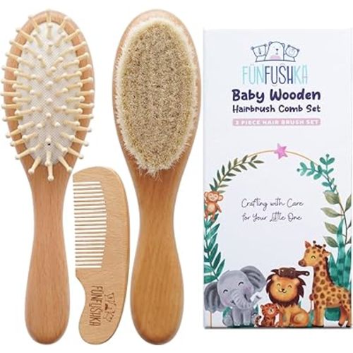 Baby Hair Brush Set for Newborns - Baby Brush and Comb Set - Ultra Soft Goat Hair Bristles, Perfect for Cradle Cap, Newborn Showers & Registries Gift, Comb Brush for Girls & Boys (Rosa)