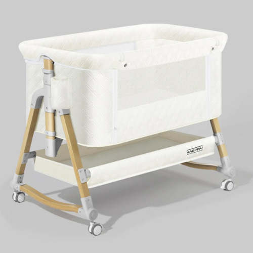 HARPPA Cuddly 3-in-1 Baby Bassinet Bedside Sleeper for Reflux | Attaches to Bed, Adjustable 5 Heights, Non-Toxic & CPSC Certified | Sturdy Aluminum Frame, Portable Wheels, Tool-Free Setup, Gentle Rocking | Perfect for Newborns, Infants, Small Spaces & Saf