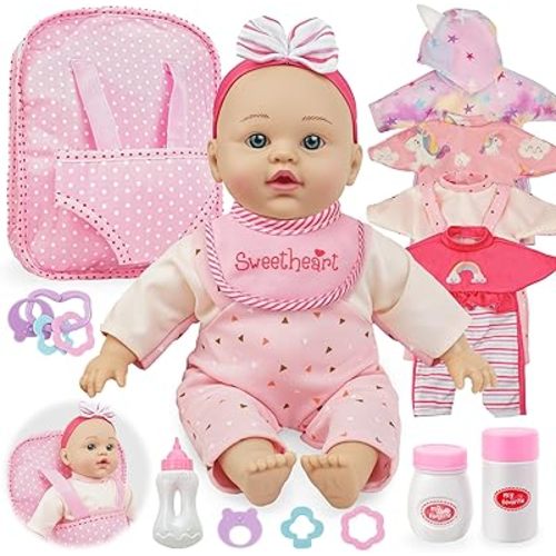 SMILESSKIDDO 12 Inch Soft Body Baby Doll with 4 Set Baby Doll Clothes