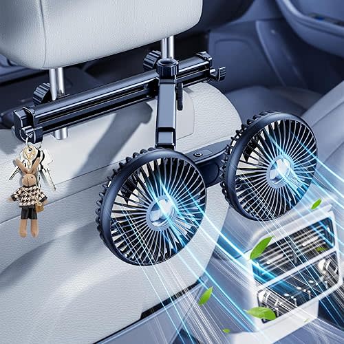 Dual Head Car Cooling Fan for Back Seat with Extension Long Arm, Usb Powered Car Seat Headrest Fan for Baby/Dog Rear Facing 360°Rotatable, 12V Summer Accessories Cooler for Sedan Suv Rv Truck