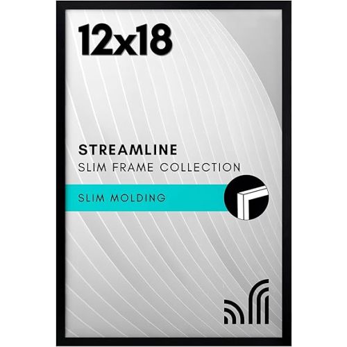 Americanflat 12x18 Poster Frame with Polished Plexiglass - Streamline Collection - Thin Border Picture Frame for Wall Display - Hanging Hardware Included - Black